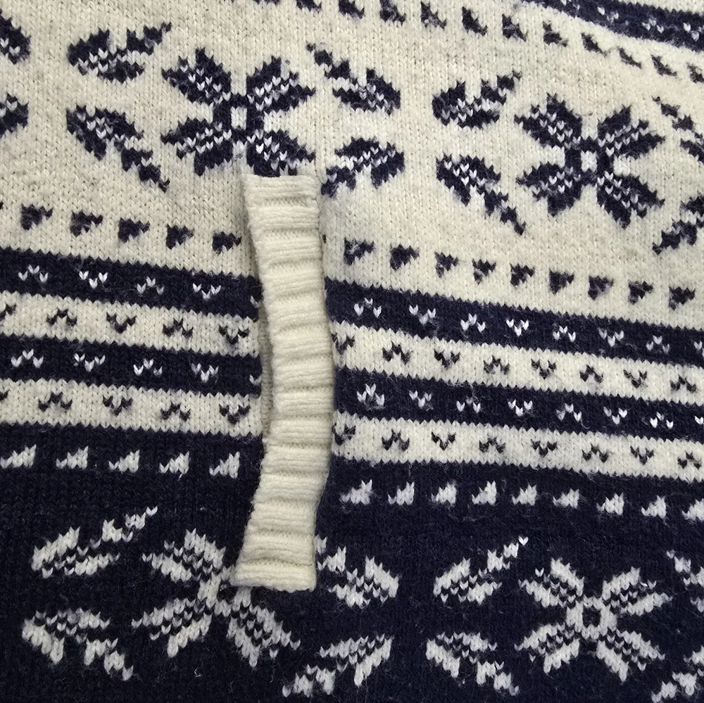 Lands' End Fair Isle Sweater Open Cardigan Navy Ivory Nordic Print Cabincore M - Picture 9 of 13